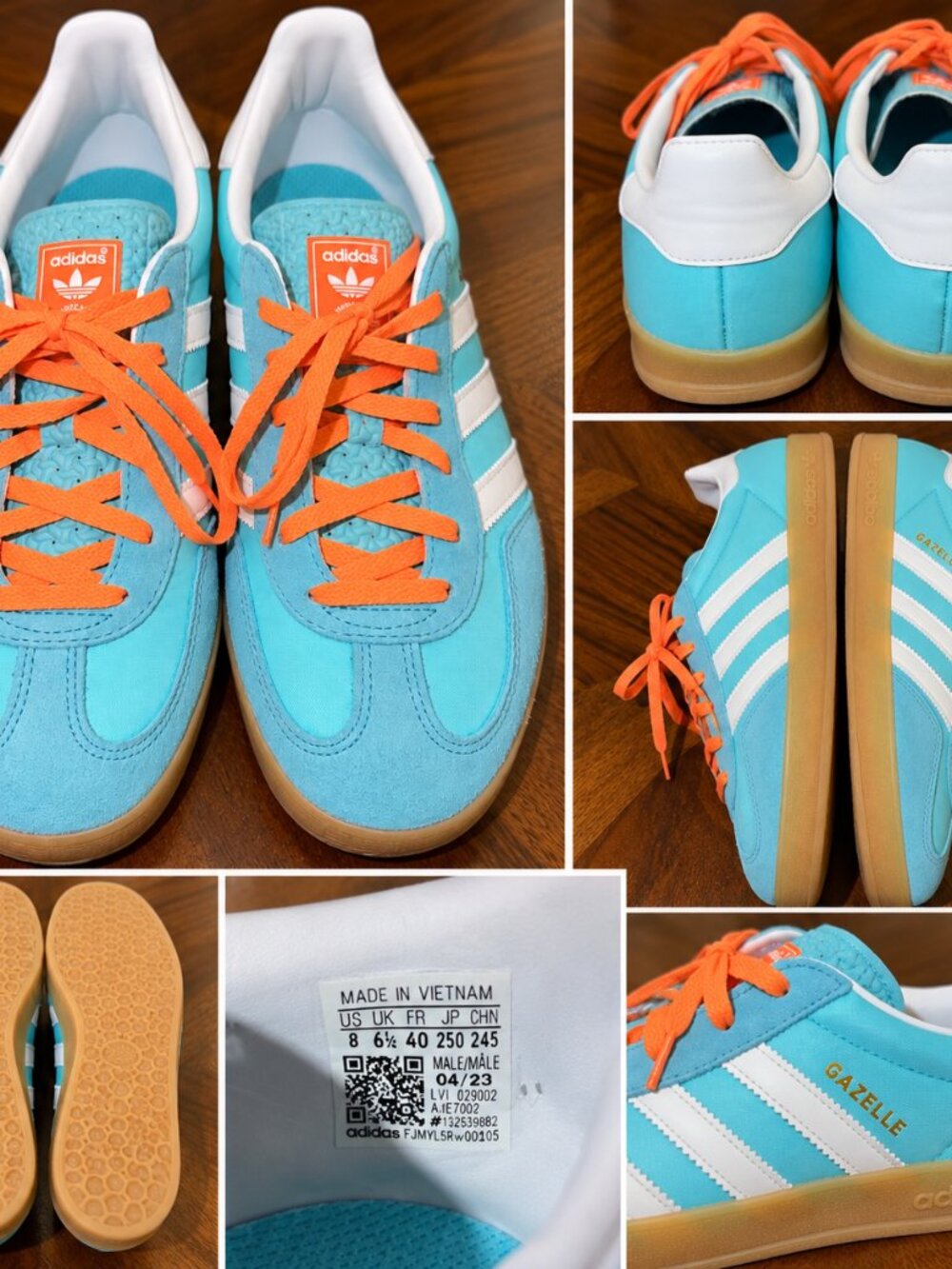 Adidas Gazelle Turquoise Blue Orange Gum Sole Sneakers US 8